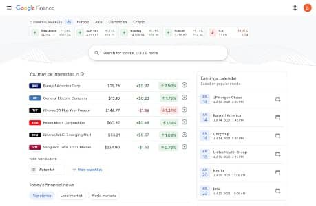 google finance screenshot from desktop