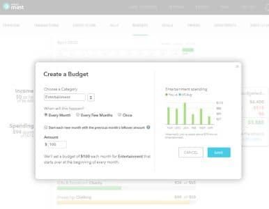 Mint create a budget screenshot